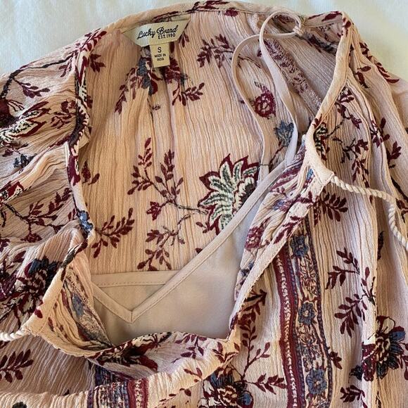 Lucky Brand Boho Floral Peasant‎ Dress Rose Long Sleeve Casual Chic Small - Picture 8 of 14